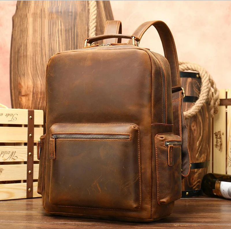 MAHEU Retro Rugzak Crazy Horse Lederen Travel Bagpack Mannen 15 inch Laptop Rugzakken Vintage Stijl Grote Capaciteit Man Mannelijke Rugzak MAHEU Retro Rugzak Crazy Horse Lederen Travel Bagpack Mannen 15 inch Laptop Rugzakken Vintage Stijl Grote Capaciteit Man Mannelijke Rugzak