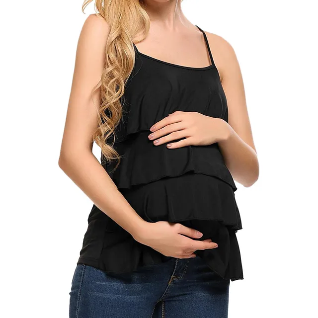 Women’s Maternity Clothes Summer Solid Patchwork Nursing Tank Tops Sleeveless Breastfeeding Clothes T-Shirt Women Sling Blouse