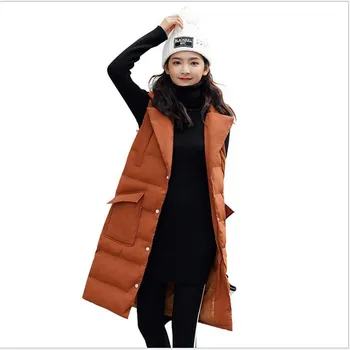 

New High Quality Winter Women Vest 2018 Medium-Long Waistcoat Female Down Cotton Warm Vest Turn-Down Collar Loose Vest CQ2594