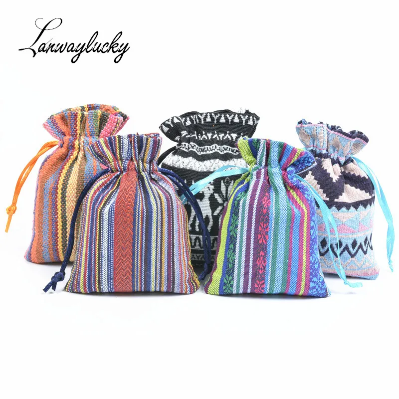 

Ethnic Style Small Jewelry Pouches Mexico Drawstring Gifts Bags Coffee Beans Candy Packaging Holder Wedding Party Favors Pouch