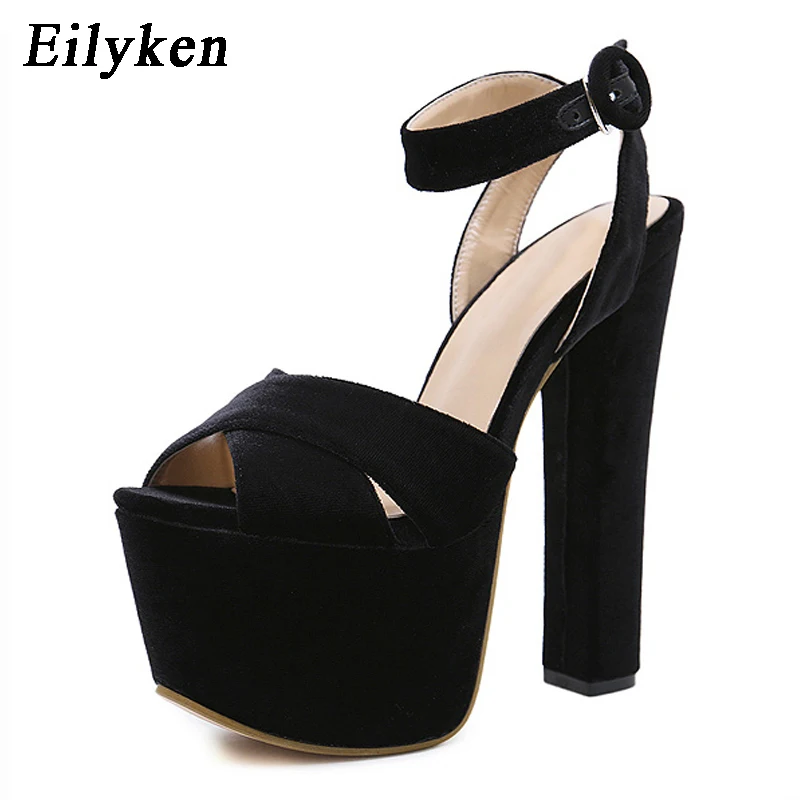 

Eilyken Comfort Thick Heel Ankle Strap Woman Sandals Fashion Party Square heel Shoes 2019 Summer Woman Shoes Black size 34-40