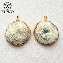 FUWO натуральный белый коралл кулон 24 К золото Гальванизированный морской Коралловый цветок Модные женские ювелирные изделия PD503