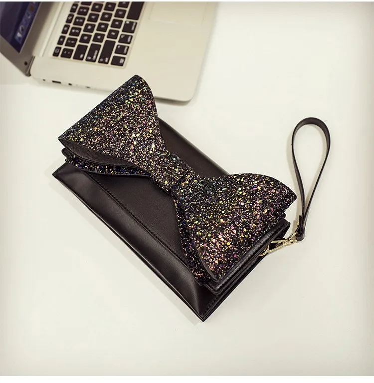 Fashion Bow Women clutch Sparkling luxury lady evening bags chain messenger bag for female Shoulder bag Women's Clutches  (4)