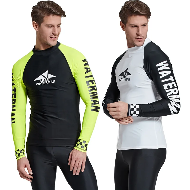 

Sbart 1PC Men Scuba Snorkeling T Shirts Wetsuits Diving Suits Tops Long Sleeves Surfing Rash Guards Male Bathing Suits 2018
