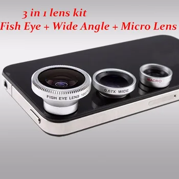 

1000set/lot* Magnetic adsorption 3 in1 Fish Eye Lens Wide Angle Micro Lens Camera Kit For iPhone iPad samsung