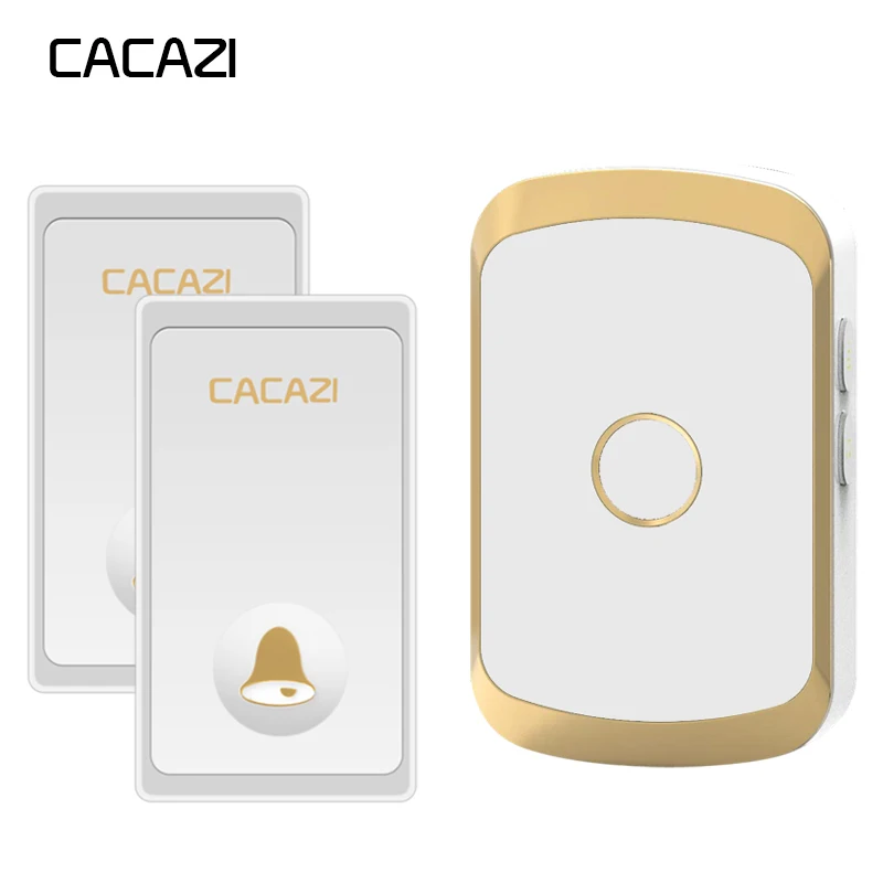 

CACAZI Self-powered Waterproof Wireless Doorbell No battery 2 Button 1 Receiver 200M Remote LED Light Cordless DoorBell EU Plug
