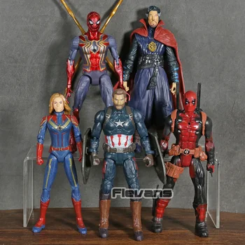 

Marvel Comics Captain Marvel Captain America Spiderman Deadpool Doctor Strange PVC Action Figures Toys 5pcs/set
