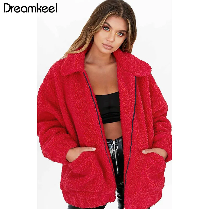 

Coat Women Fleece Faux Shearling Fur Jacket Autumn Winter Plush Warm Thick Teddy Coat Female Casual Overcoat Plus Size Y