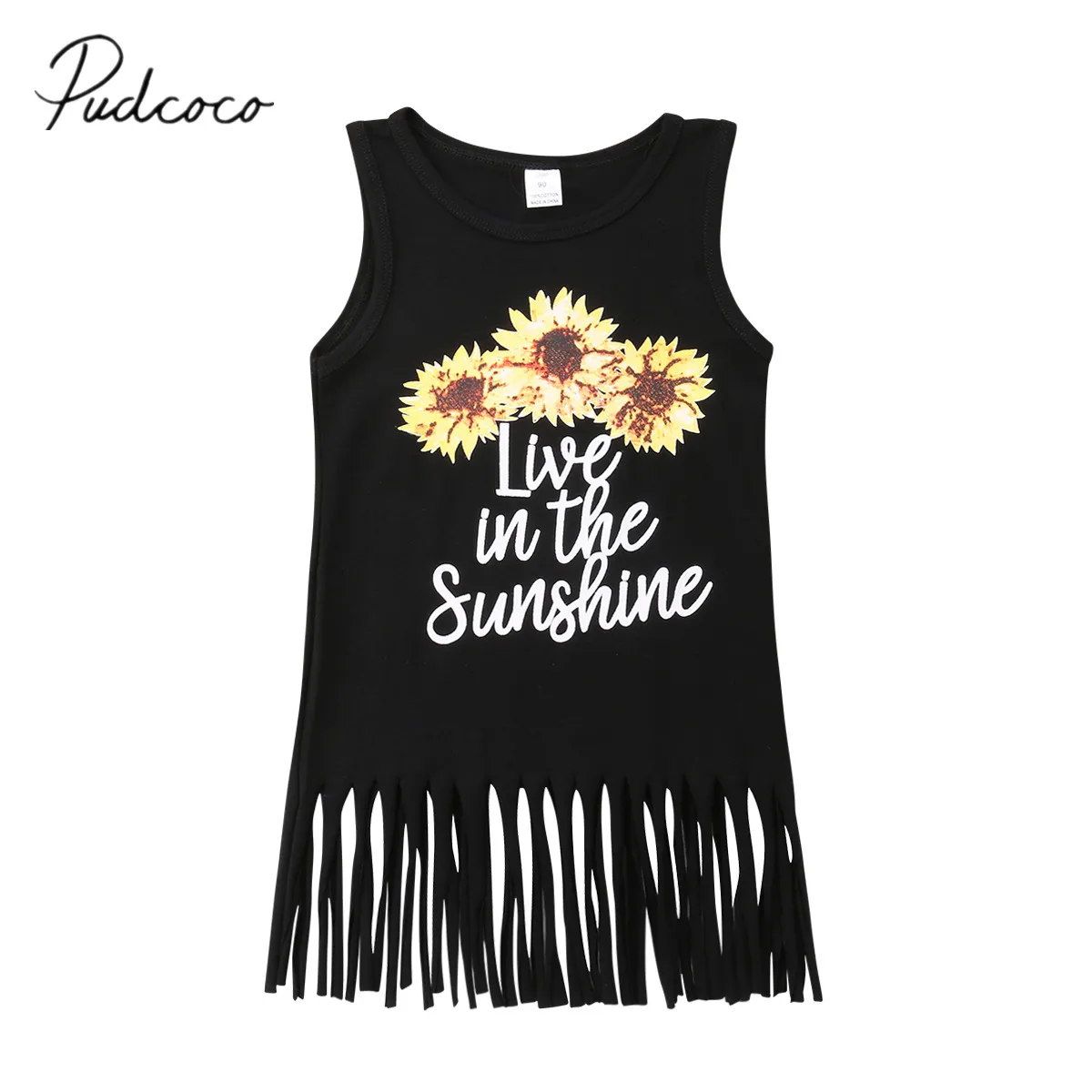 

2018 Brand New Newborn Kids Baby Girls Sunflower Tassels Sleeveless Dress Sundress Clothes