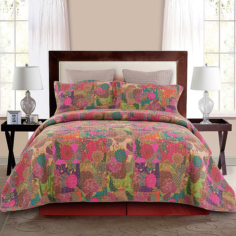 

CHAUSUB Quality Bedspread Quilt Set 3PCS Vintage Printed Cotton Quilts Quilted Bed Cover Pillowcase King Queen Size Coverlet