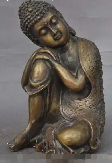 

S5427 10" old tibet buddhism bronze sakyamuni Shakyamuni Rest Sleeping Buddha statue