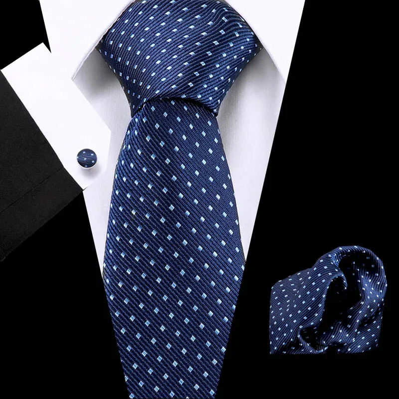 Мужские галстуки Роскошные Пейсли синий шелковый галстук с носовой платок Набор запонки Buisness жаккардовый тканый галстук на шею