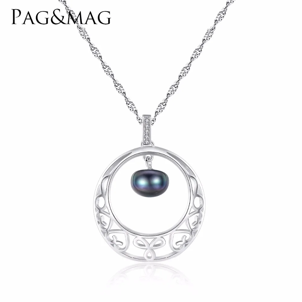

PAG&MAG Trendy Style 18K Gold Color Real 925 Sterling Silver Pendant Necklace Natural Pearl Necklaces for Women Fine Jewelry
