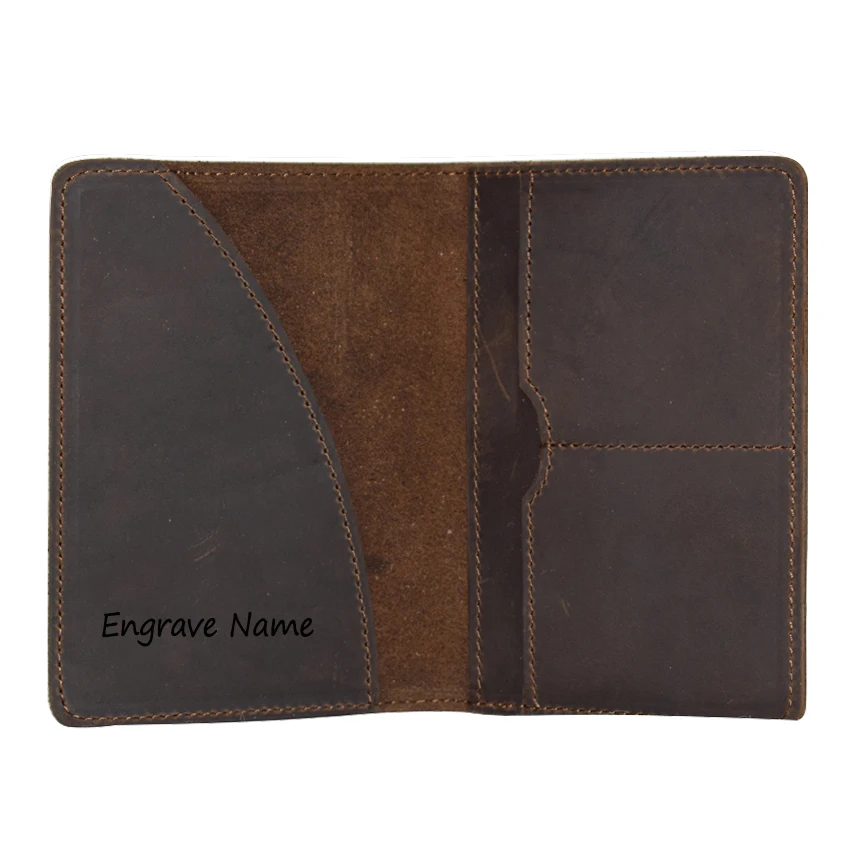 Laser Engraved Name Passport Cover Travel Passport Wallet Custom Brown