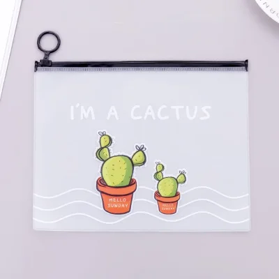 2018 New Arrival Hot Cactus Transparent PVC A5 File Folder Document Filing Bag Stationery Bag for student kids pencil case box