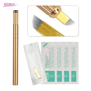 

Microblading Kit Tattoo Manual Pen With Micro Blading Needle Blade Kit Gold 3d Eyebrow Pen Maquillage Semipermanent Eye Brow