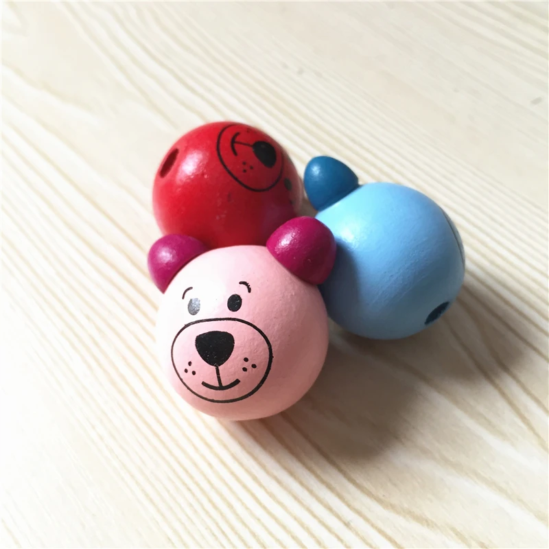 

DIY 5pcs 3D Cartoon Bear Beads Natural Wood Spacer Beads Lovely Bear Beads Pacifier Clip & Jewelry Findings 28*27mm Mixed Colors