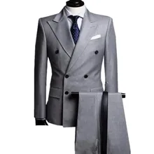 Изготовленный На Заказ двубортный боковой Vent светло-серый костюм жениха заостренный лацкан жениха gкомнатный мужской свадебный костюм для мужчин(куртка+ брюки