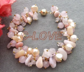 

5 strands Larimar&Muscovite &Crystal Bracelet FREE SHIPMENT