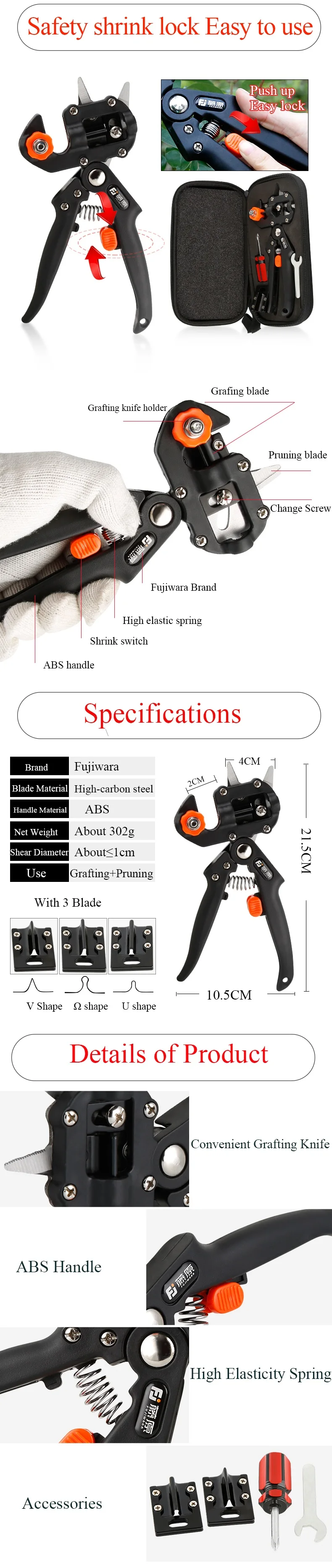 FUJIWARA Grafting Shears Scissor  Fruit Tree Vaccination Multi-function Bud Cutter 3 Styple Blade Gardening Tools garden blower