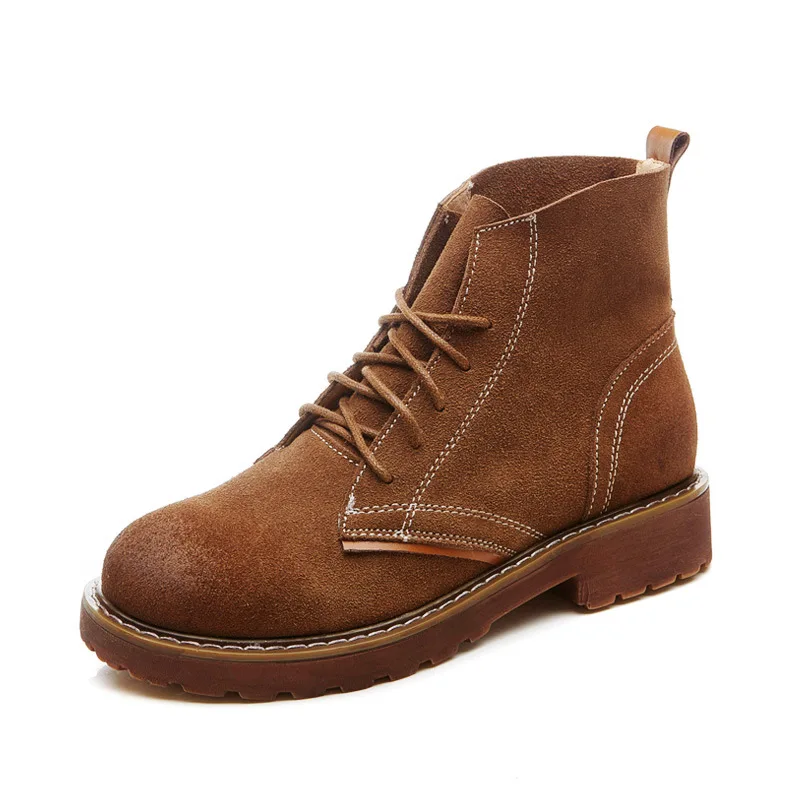 

New Woman Fashion Genuinew Leather Motorcycle Ankle Boots Female Lace Up Low Heels Platform Comfortable Spring Autumn Shoes Boot