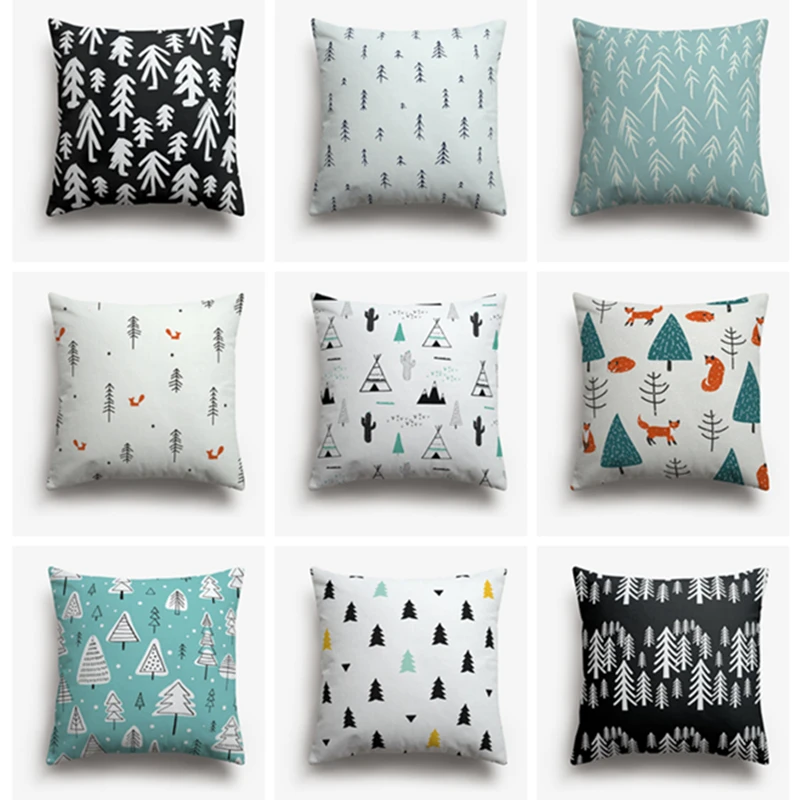 

Sweetenlife 50x50cm Fir Trees Pattern Cushion Cover Tent Creative Decorative Pillow Cover Hand Drawn Pillow Cases Home Decor
