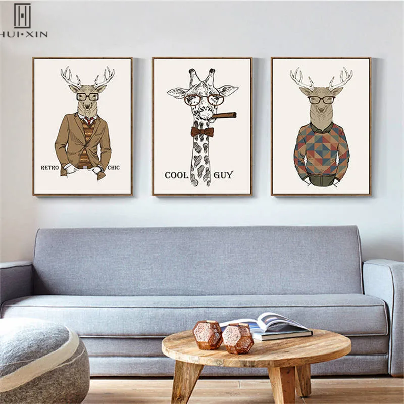 

Delicate Gift For Kid Lovely Mr.Deer Wearing A Hat In A Suit Tie A Cigar In Its Mouth Wall Decorative Paintings For Home Decor