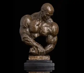 

13" Art Deco Sculpture Muscle Man Gym Male Copper Strength And Wisdom Statue