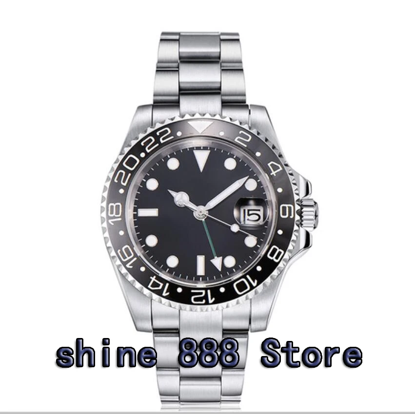 40 мм PARNIS черный циферблат сапфировое стекло GMT керамический ободок Дата автоматические мужские часы