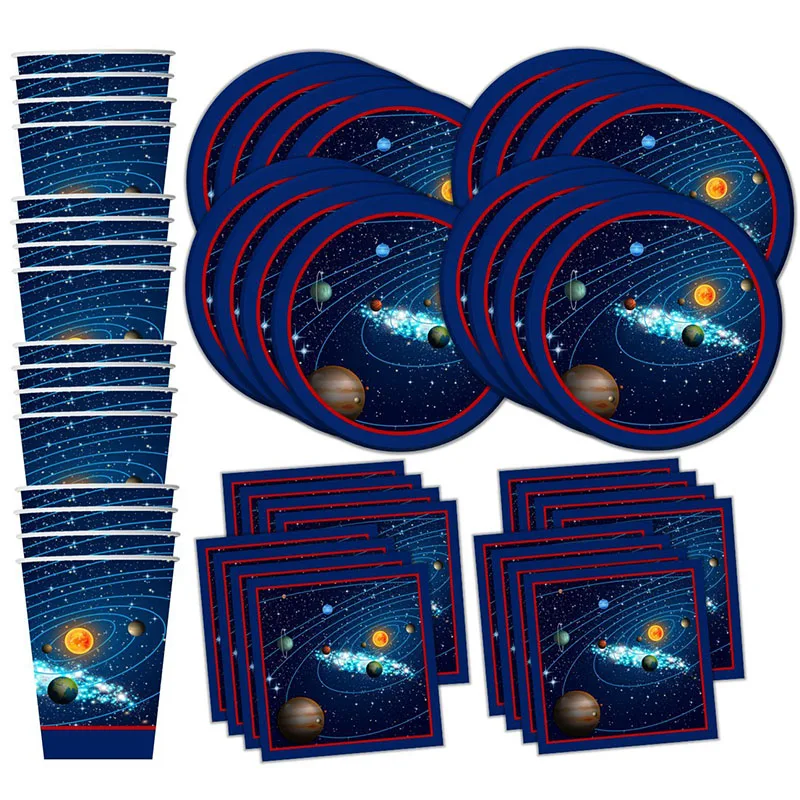 Украшения для дня рождения Дети космические вечерние поставки планеты Солнечной системы бумажные украшения для кексов пластины астронавт в космосе Декор