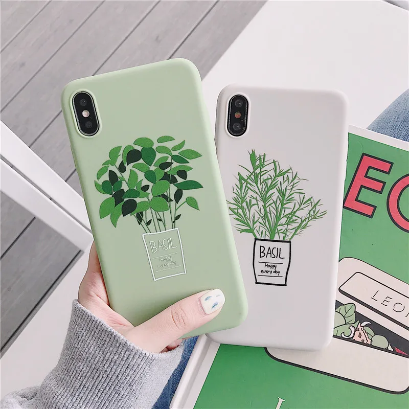 

Summer Green Plants Silicon Phone Cover for Iphone 8Plus Case Matte Soft Coque for Iphone Xr X 6 6S 7 Plus Xs Max Fitted Case