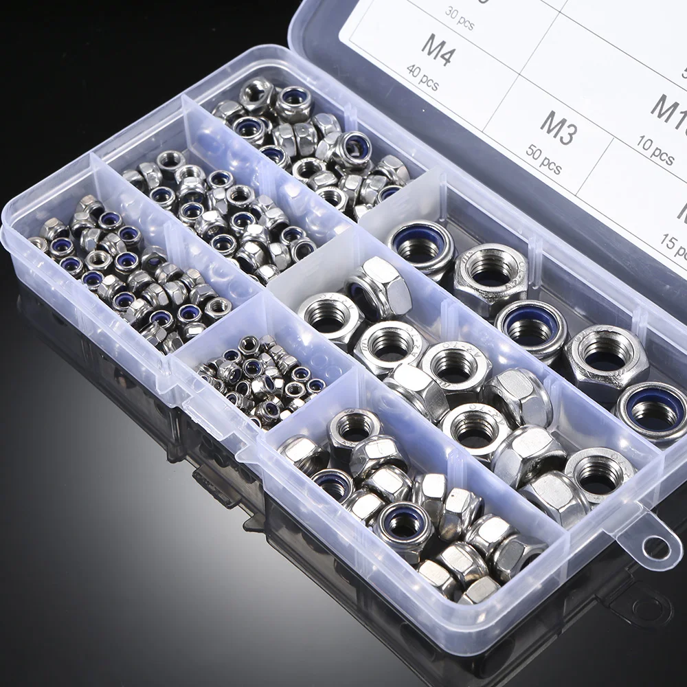 

180pcs DIN985 M3/M4/M5/M6/M8/M10/M12 stainless steel Self-locking Nut Lock Nut Locknut Slip Nylon Hex Nut Assortment Kit