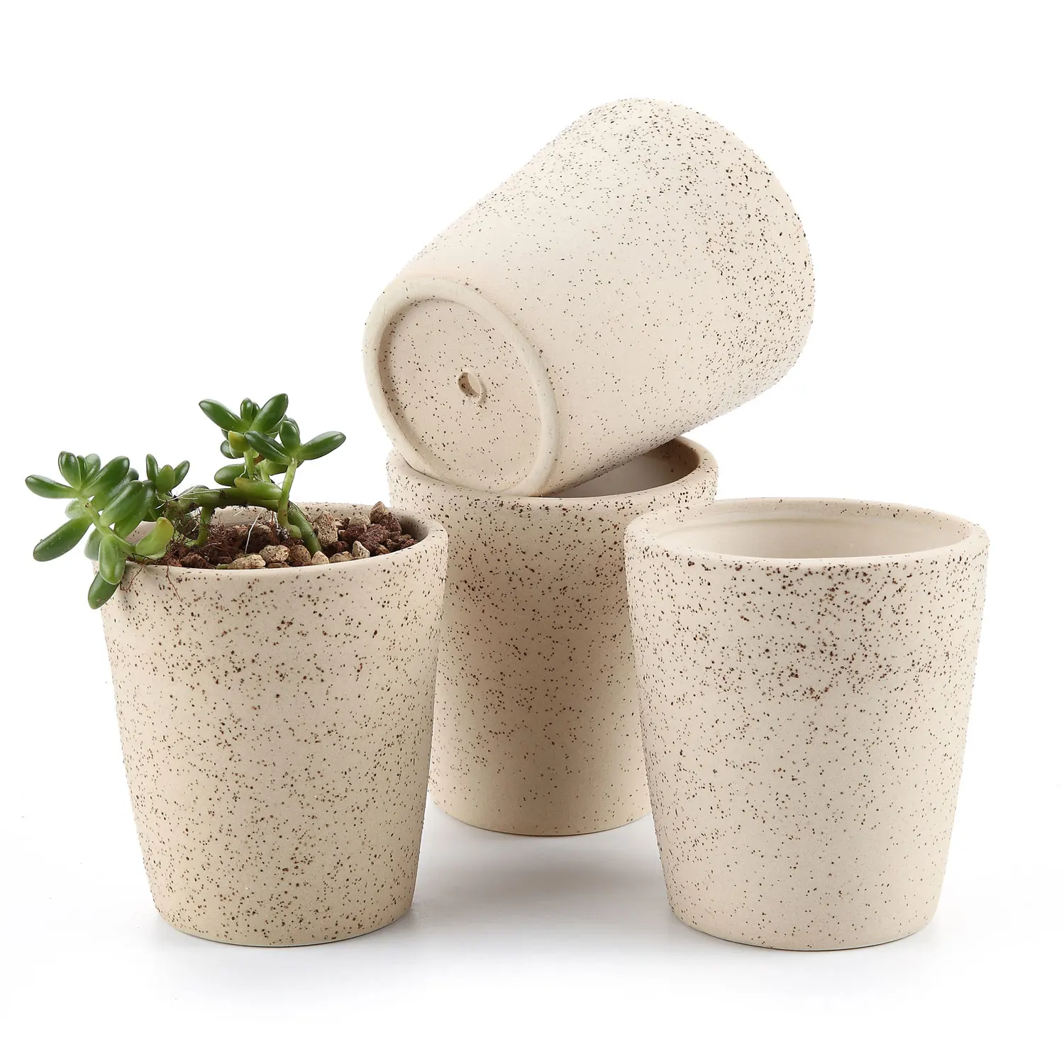 

T4U 3.25 Inch Clay Round Cup Shaped succulent Cactus Plant Pot Flower Pot/Container/Planter Beige Package 1 Pack of 4