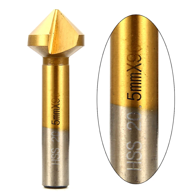 DWZ 6pcs  6.3mm-20.5mm Gold 90 Degree Wood Steel HSS Countersink Drill Bits Set