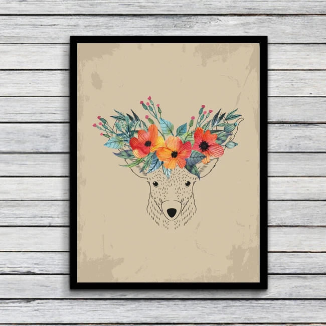 Buy Floral Vintage Deer head Art Print Art Print painting Poster, Wall Pictures