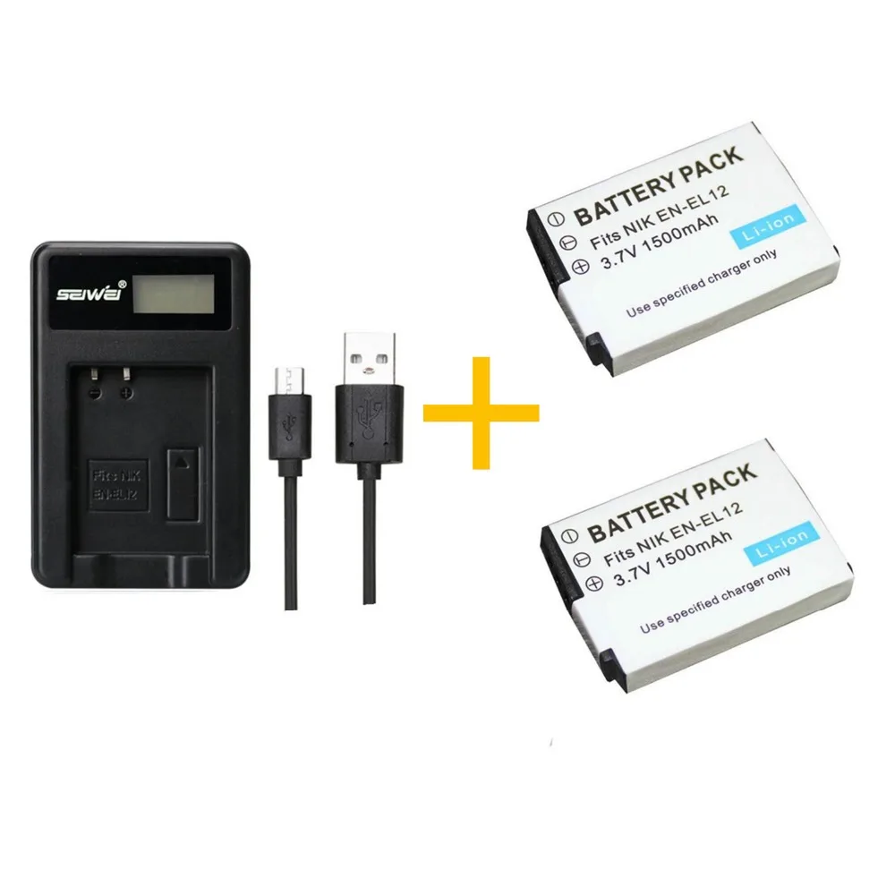 2 pcs 1500 mAh ENEL12 EN EL12 Battery With Battery Charger for Nikon