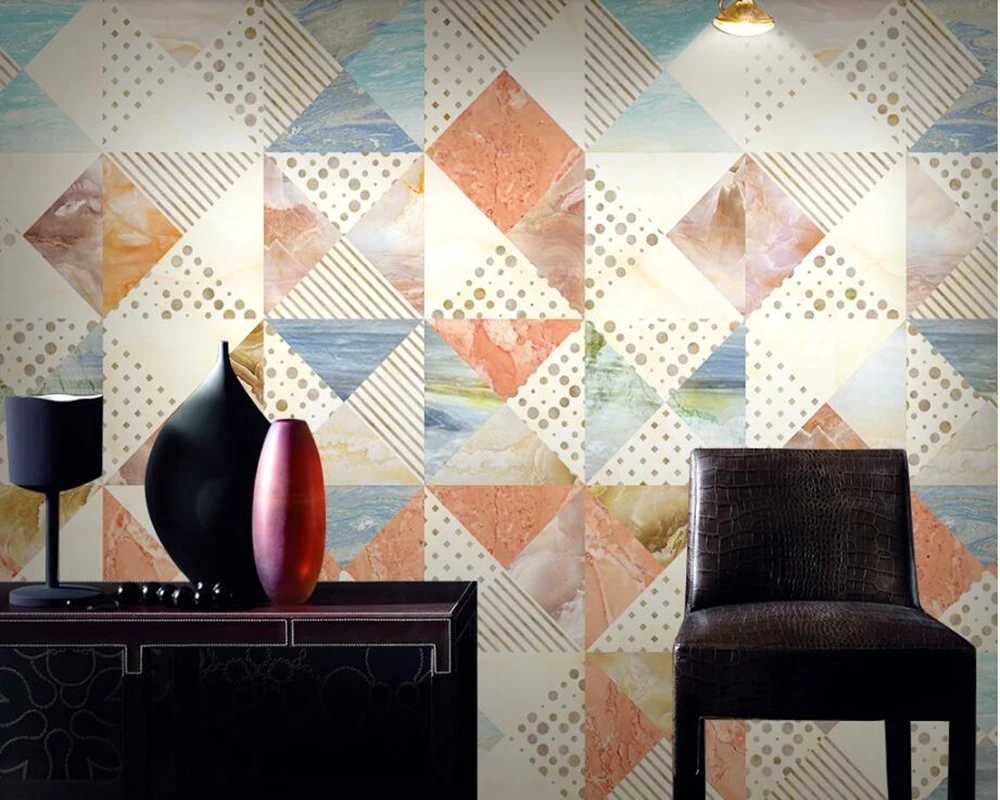 

Papel de parede marbled modern geometric tile mosaic wallpaper living room TV wall kitchen kids room restaurant bar 3d mural