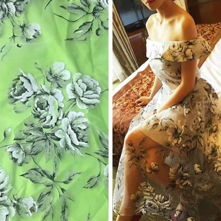 Двусторонняя симметрия oganza Цветочная вышивка из кружевной ткани свадебное