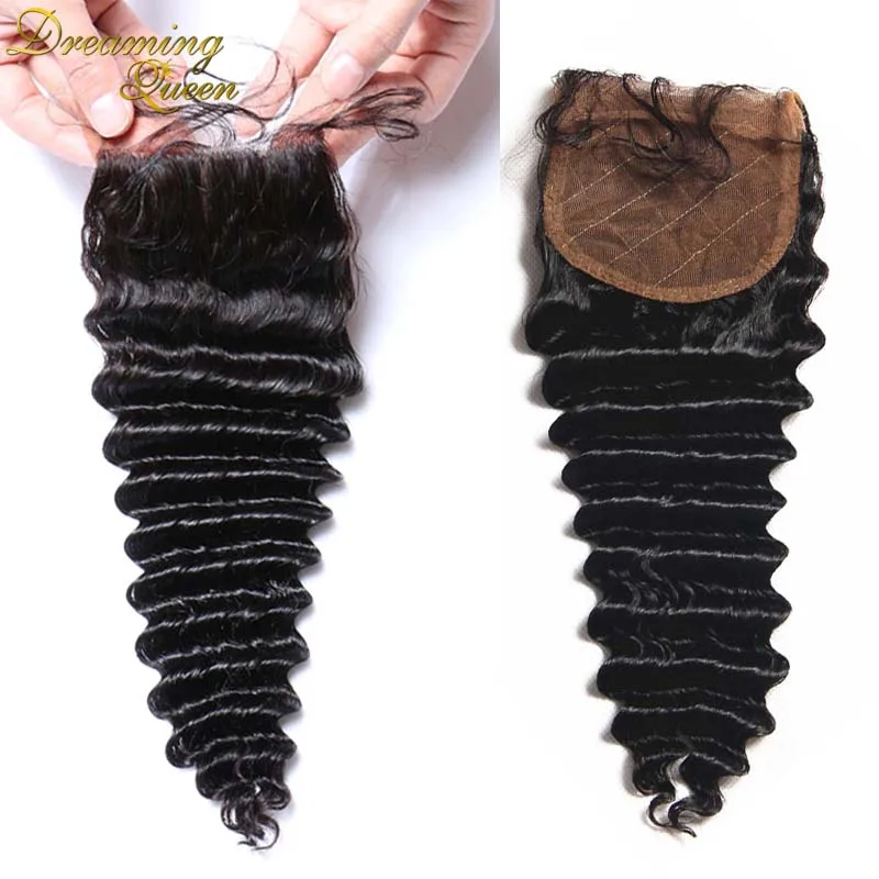 

DHL Free Shipping 7A Brazilian Virgin Hair Deep Wave Silk Base Closure Free Middle 3 Part Lace Closure Deep Wave Silk Closure