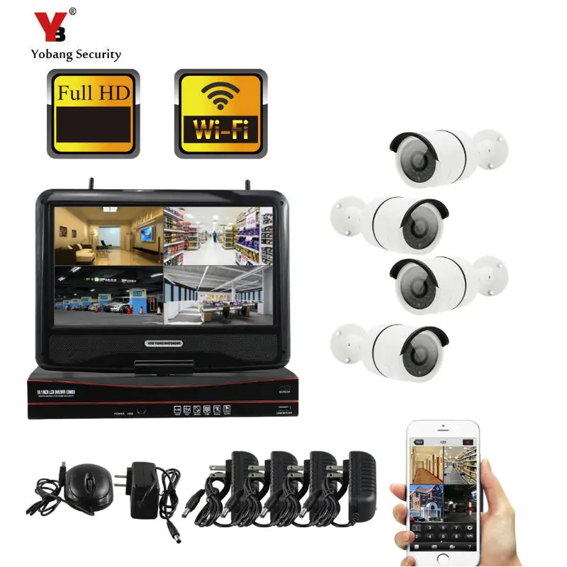 YoBang безопасности 4CH 960P NVR комплект 1,3 Мп ИК Открытый Всепогодный P2P CCTV Беспроводная IP камера видеонаблюдения система безопасности