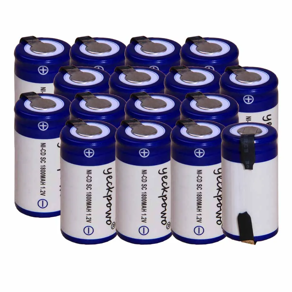 Самая низкая цена 16 шт аккумулятор SC 1 2 v батареи перезаряжаемые 1800mAh nicd Батарея