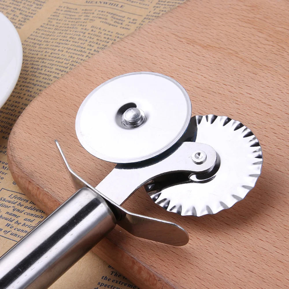 1 St Rvs Dubbele Roller Pizza Cutter Mes Snijden Keukengerei Pizza Gereedschap Cake Pizza Slicer Schil Wielen Schaar