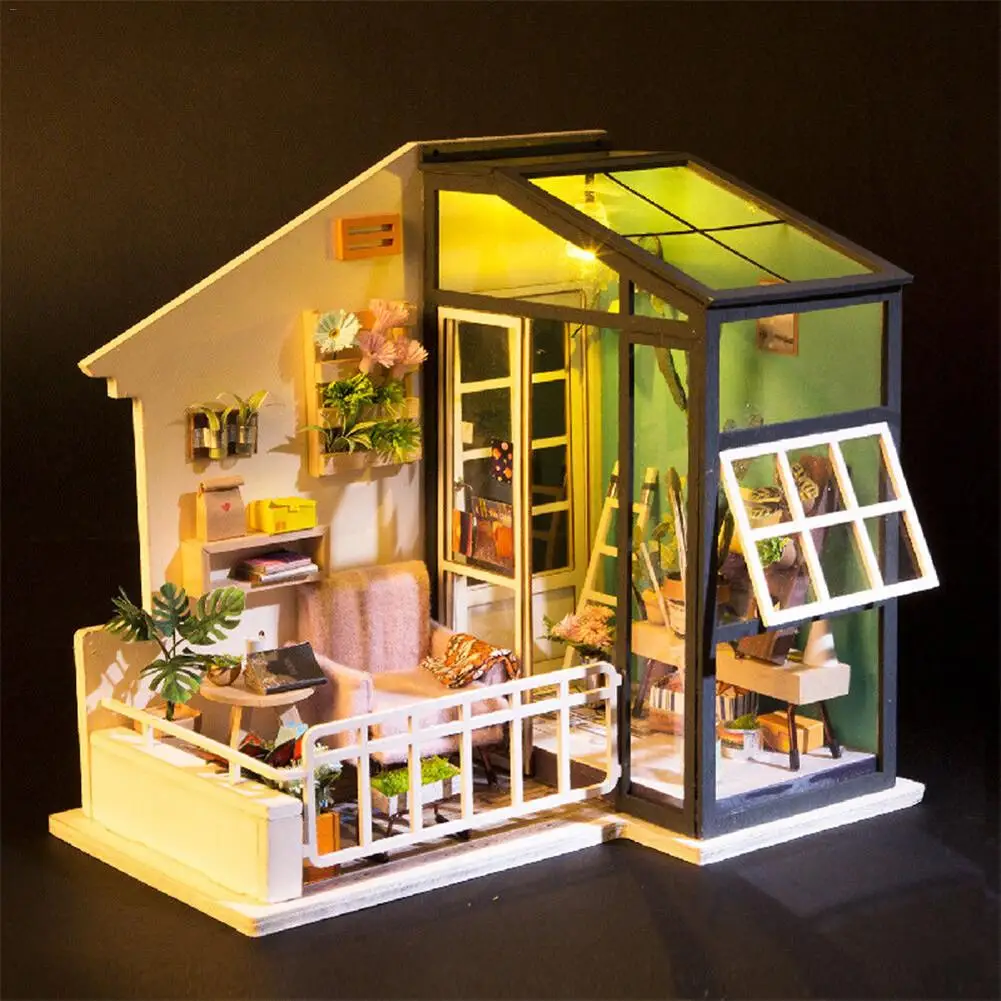 

DIY Small House South Breeze DIY Miniature Wooden Dollhouse LED Furniture Kit 3D Puzzle Toy Kid Birthday Gift without Dust Cover