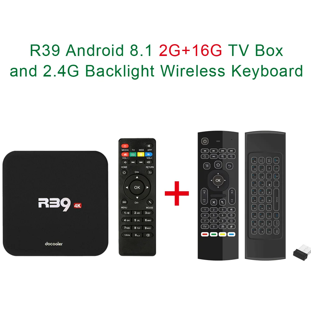 Docooler R39 Android 8,1 tv Box RK3229 четырехъядерный процессор для Смарт ТВ Android Box 4K 2 ГБ/16 Гб WiFi H.265 HD медиаплеер PK X96 Box tv - Цвет: 2G16G ADD air mouse