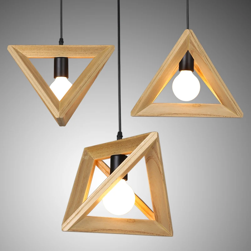 Nordic Wood pendant light lamp Herr Mandel Triangle wooden suspension hanging drop for dining room kitchen shop | Лампы и освещение