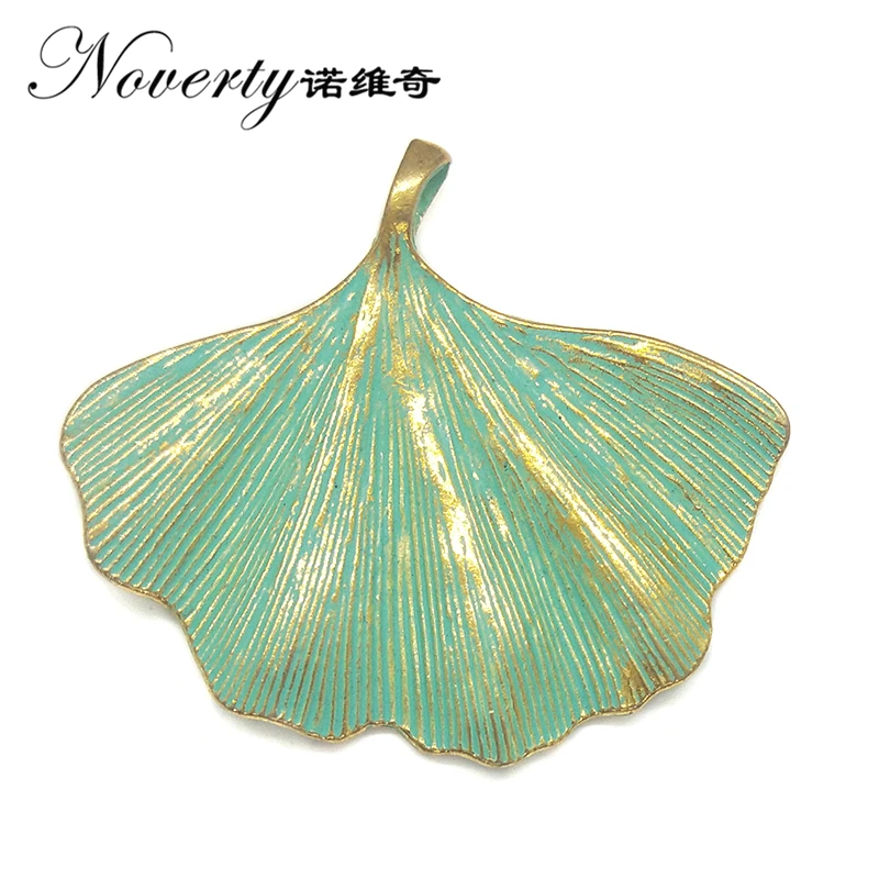 

2pcs/bag 53*45MM Patina Plated Zinc Alloy Green Leaf Ginkgo Charms Pendants For DIY Accessories