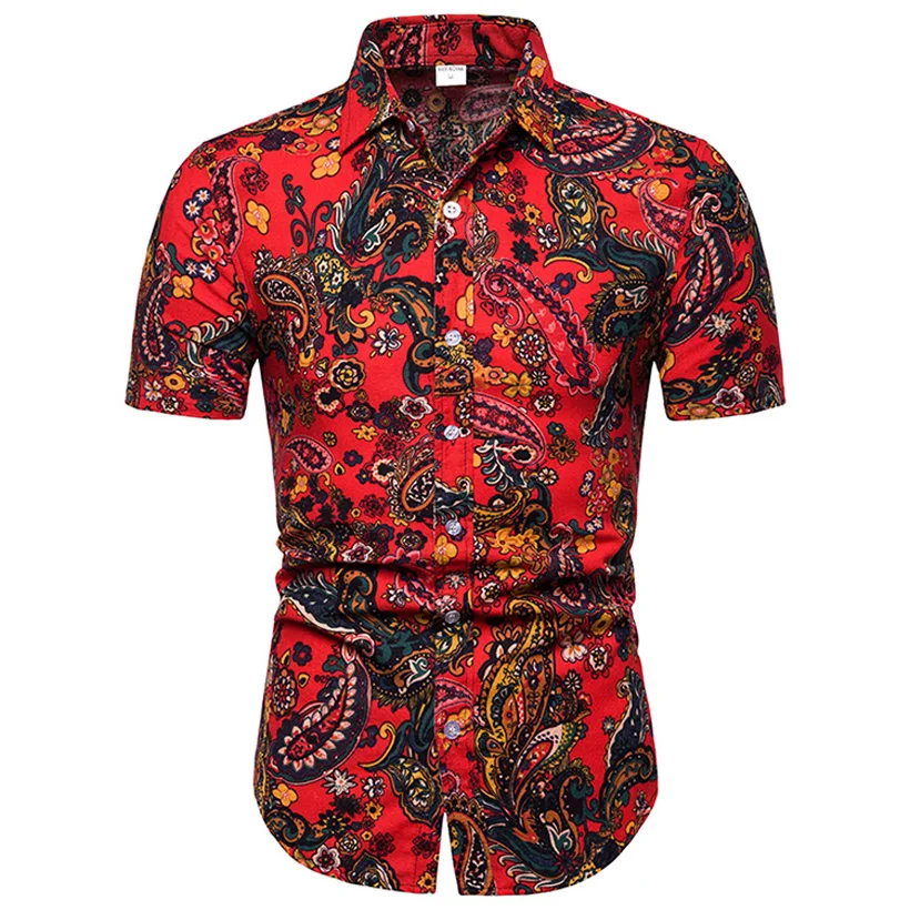 

Fashion 2019 Spring and summer Men's shirts Paisley Pattern printed Plus size Casual short sleeves vintage Flower Hawaiian Shirt