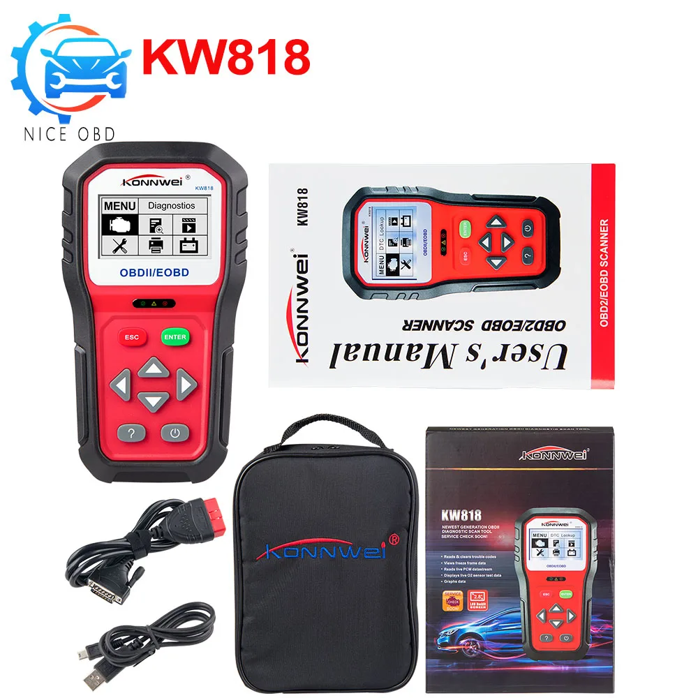 Считыватель кодов KONNWEI KW818 OBDII инструмент для диагностики двигателя автомобиля