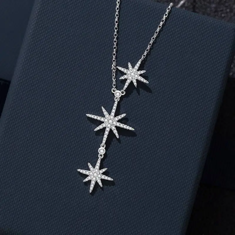 Летний дизайн, CZ цирконий, ожерелье, серьги, кольца, браслет, набор для женщин, модные, Звездные, вечерние, ювелирные изделия KE122 - Окраска металла: 3 Star Necklace