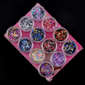 

12 Pcs/set Round Nail Glitter Mix Size/Color Ultrathin Laser Sequins Nails Art Decoration For DIY Nail Art Tools